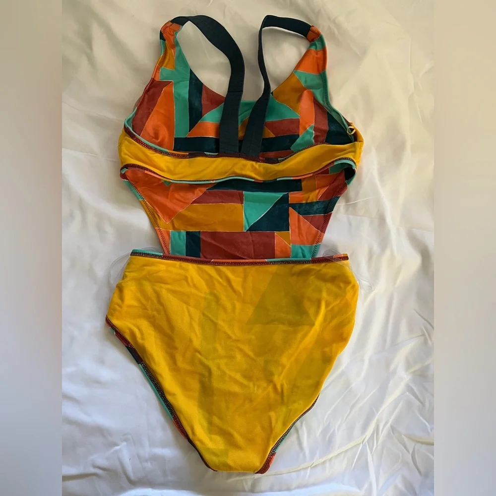 PRANA Neolani One Piece Swimsuit Geometric Pattern Atlantic Seaglass Resortwear - Picture 7 of 16